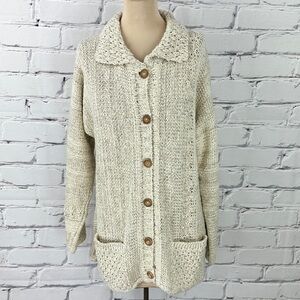 Vintage Rathlin Tin Chonaill Cardigan Sweater Linen Blend Medium Ireland Beige